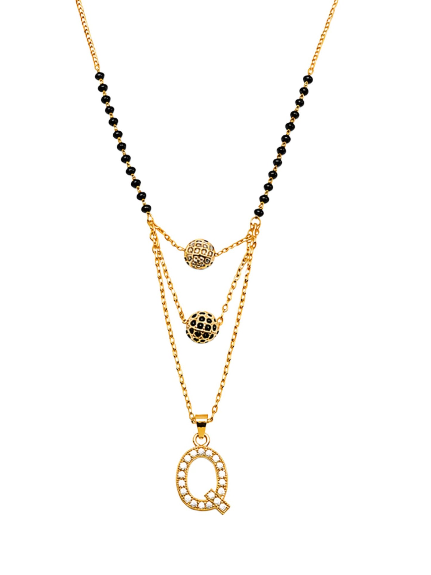 A-Z Letter With Black & White AD Ball Pendant Short Mangalsutra Name Mangalsutra
