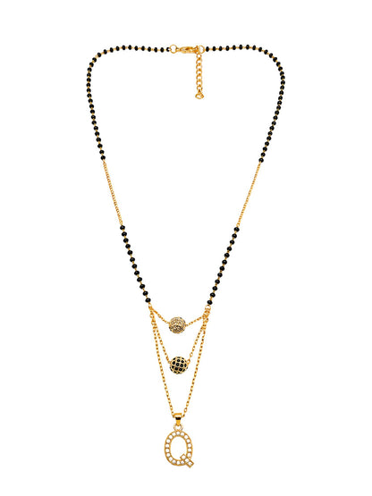 A-Z Letter With Black & White AD Ball Pendant Short Mangalsutra Name Mangalsutra