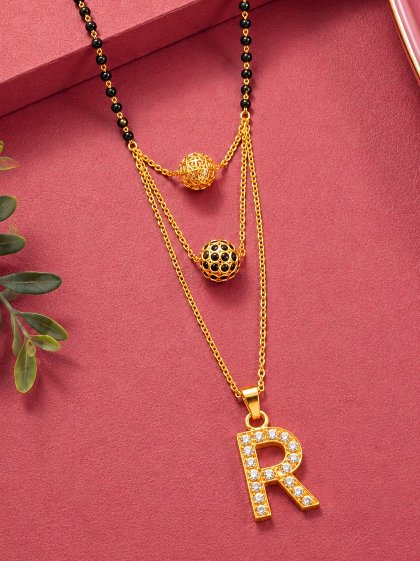 A-Z Letter With Black & White AD Ball Pendant Short Mangalsutra Name Mangalsutra