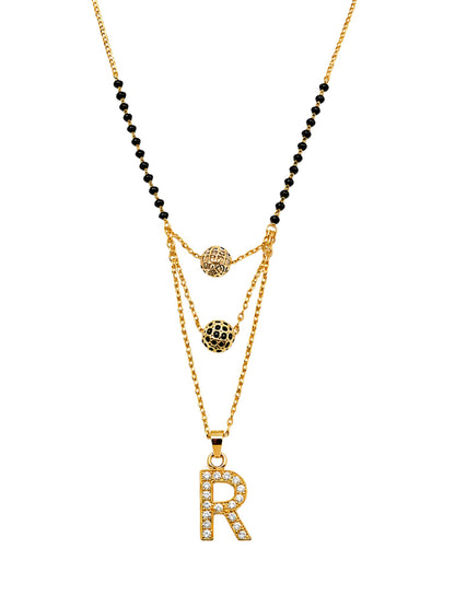 A-Z Letter With Black & White AD Ball Pendant Short Mangalsutra Name Mangalsutra