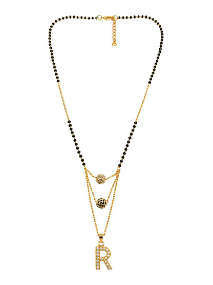 A-Z Letter With Black & White AD Ball Pendant Short Mangalsutra Name Mangalsutra