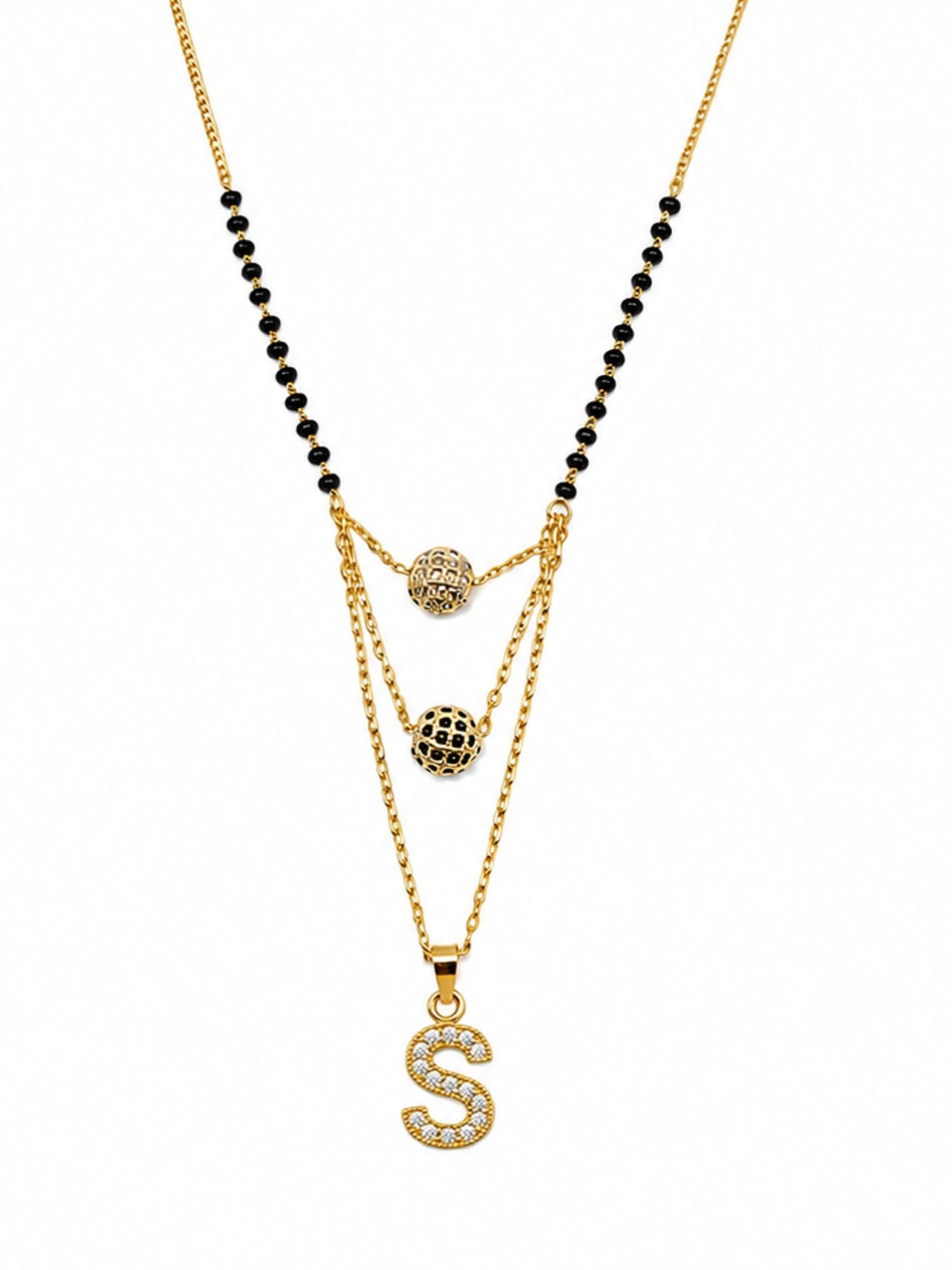 A-Z Letter With Black & White AD Ball Pendant Short Mangalsutra Name Mangalsutra