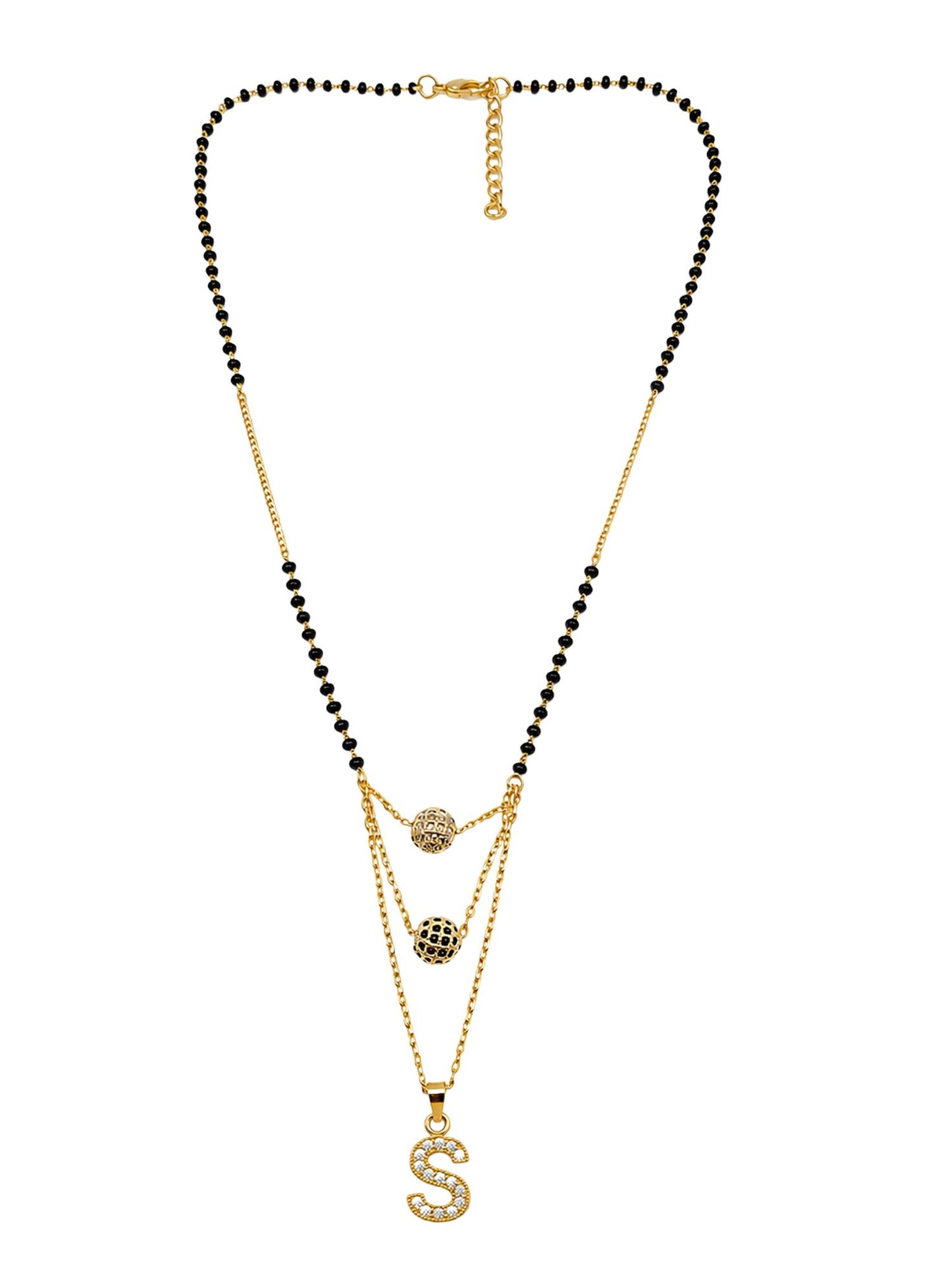 A-Z Letter With Black & White AD Ball Pendant Short Mangalsutra Name Mangalsutra