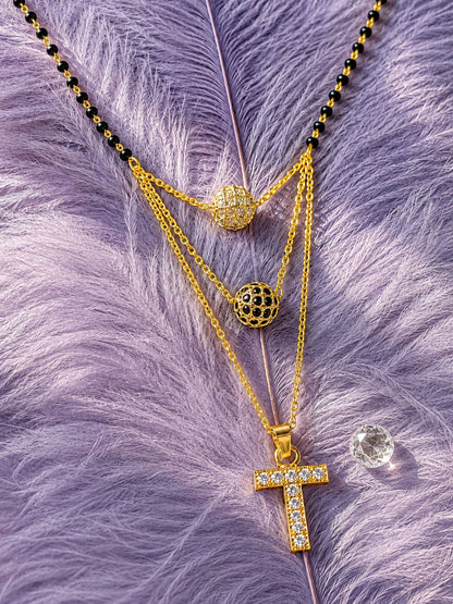A-Z Letter With Black & White AD Ball Pendant Short Mangalsutra Name Mangalsutra