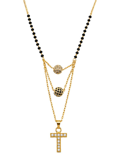 A-Z Letter With Black & White AD Ball Pendant Short Mangalsutra Name Mangalsutra