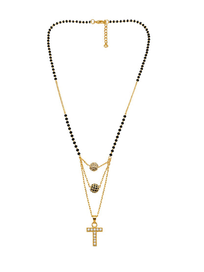 A-Z Letter With Black & White AD Ball Pendant Short Mangalsutra Name Mangalsutra