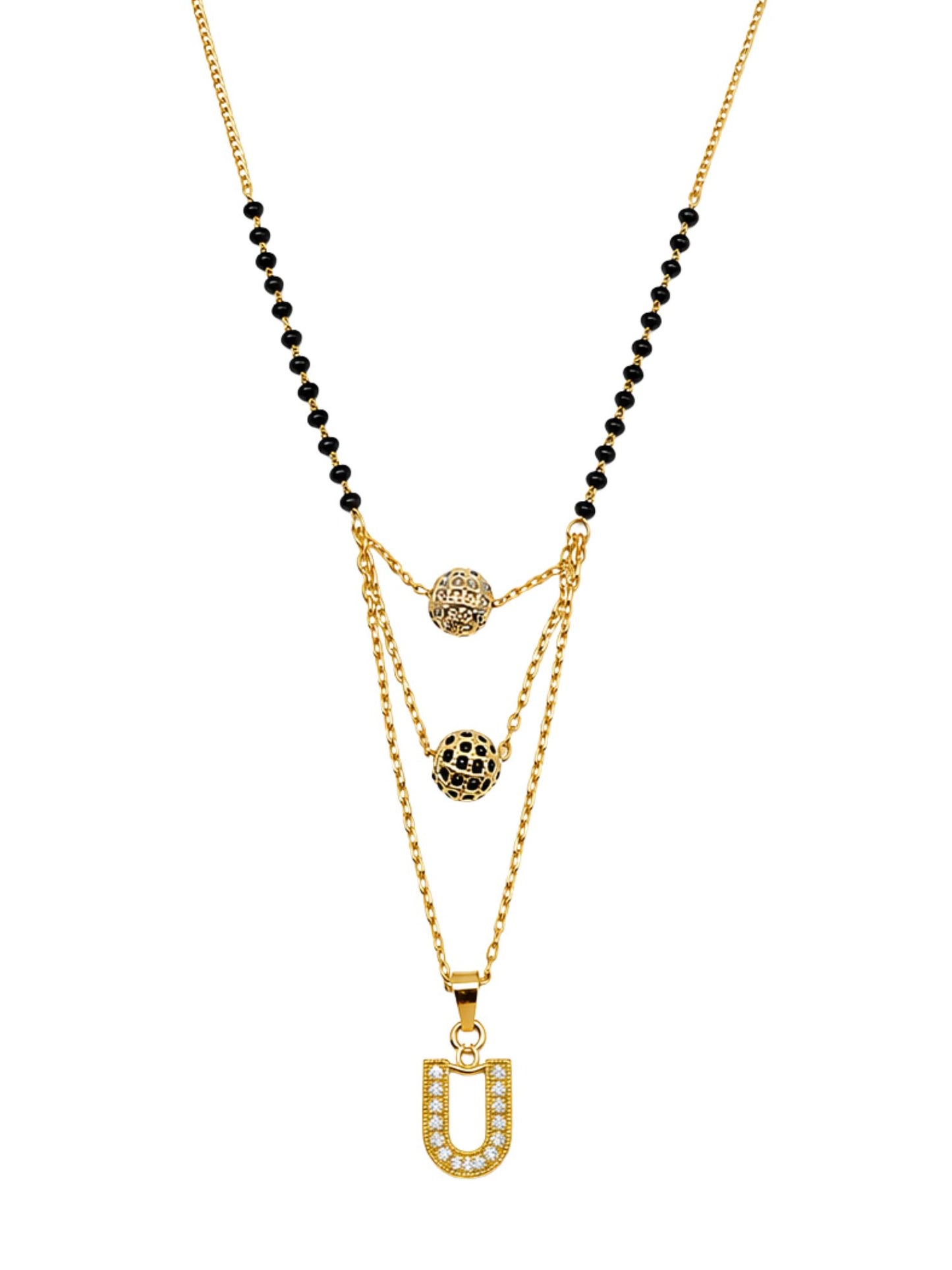 A-Z Letter With Black & White AD Ball Pendant Short Mangalsutra Name Mangalsutra