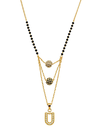 A-Z Letter With Black & White AD Ball Pendant Short Mangalsutra Name Mangalsutra