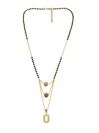 A-Z Letter With Black & White AD Ball Pendant Short Mangalsutra Name Mangalsutra