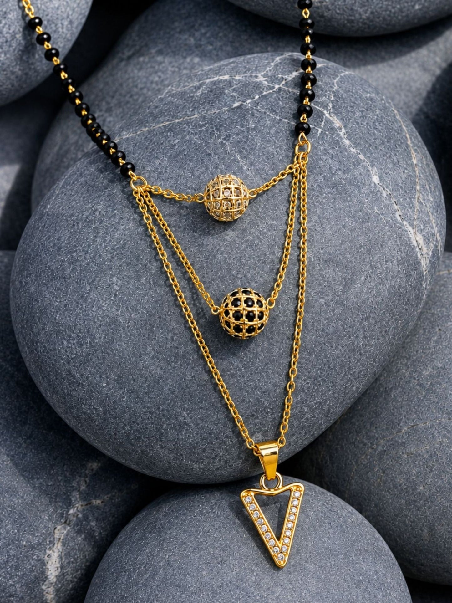 A-Z Letter With Black & White AD Ball Pendant Short Mangalsutra Name Mangalsutra