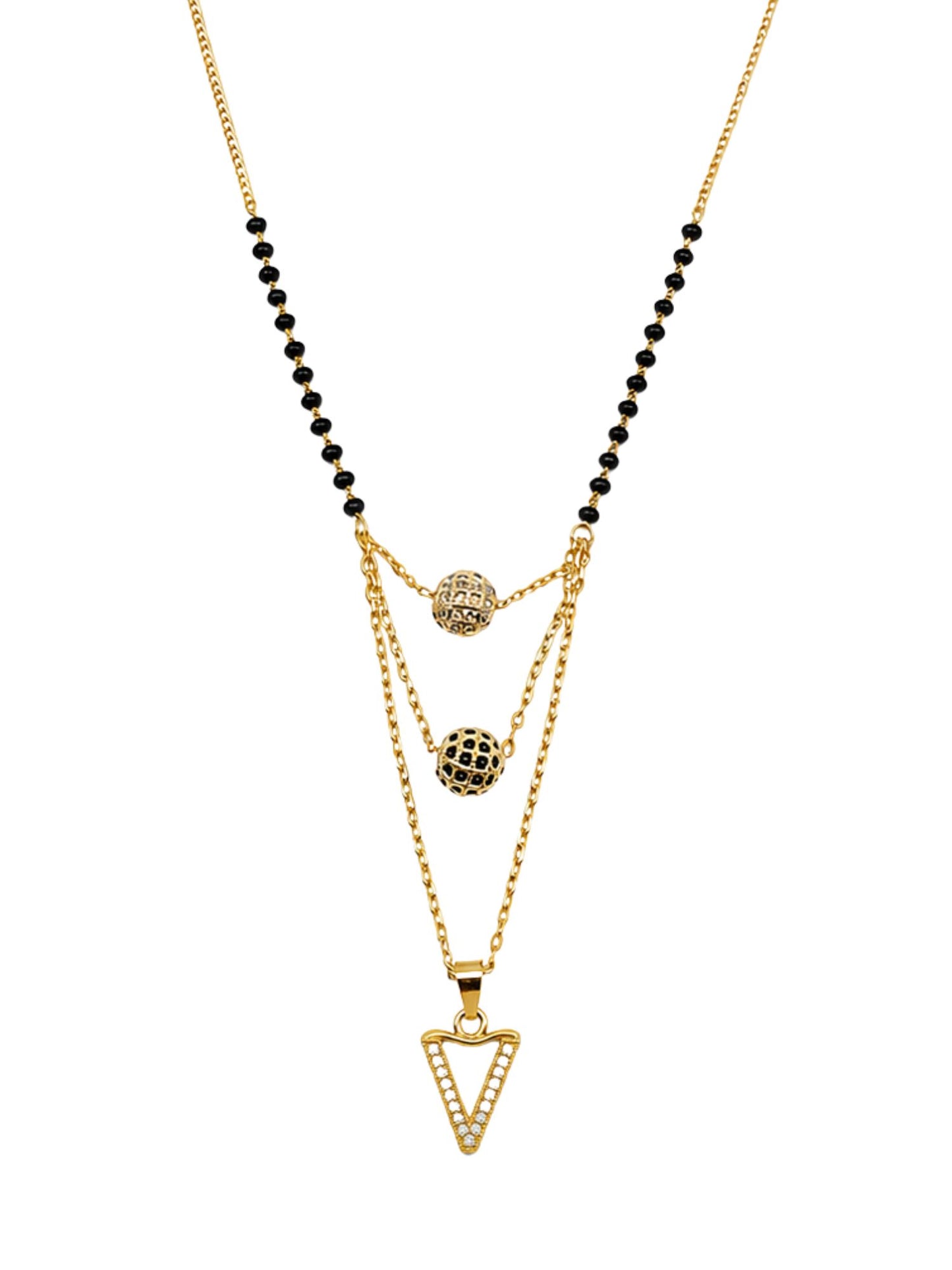 A-Z Letter With Black & White AD Ball Pendant Short Mangalsutra Name Mangalsutra