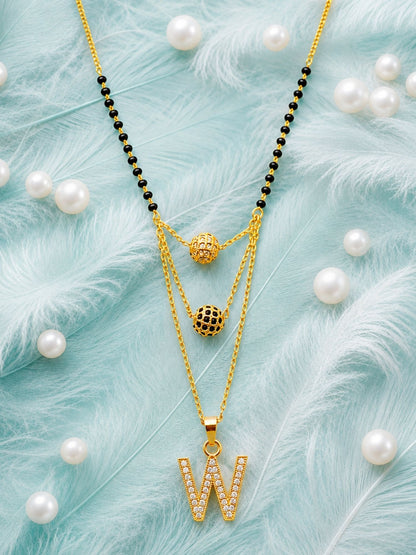 A-Z Letter With Black & White AD Ball Pendant Short Mangalsutra Name Mangalsutra
