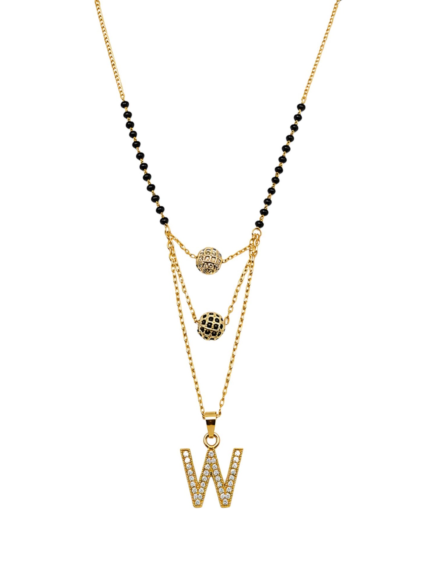 A-Z Letter With Black & White AD Ball Pendant Short Mangalsutra Name Mangalsutra