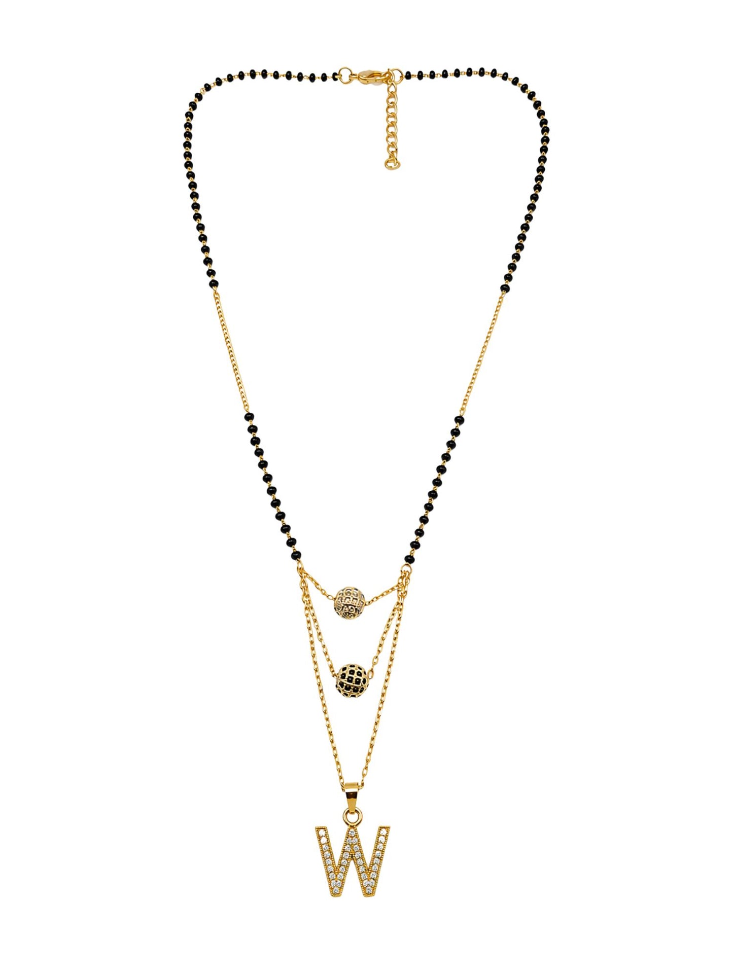 A-Z Letter With Black & White AD Ball Pendant Short Mangalsutra Name Mangalsutra