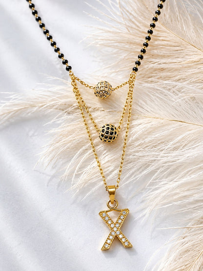 A-Z Letter With Black & White AD Ball Pendant Short Mangalsutra Name Mangalsutra
