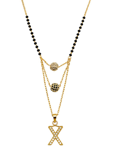 A-Z Letter With Black & White AD Ball Pendant Short Mangalsutra Name Mangalsutra