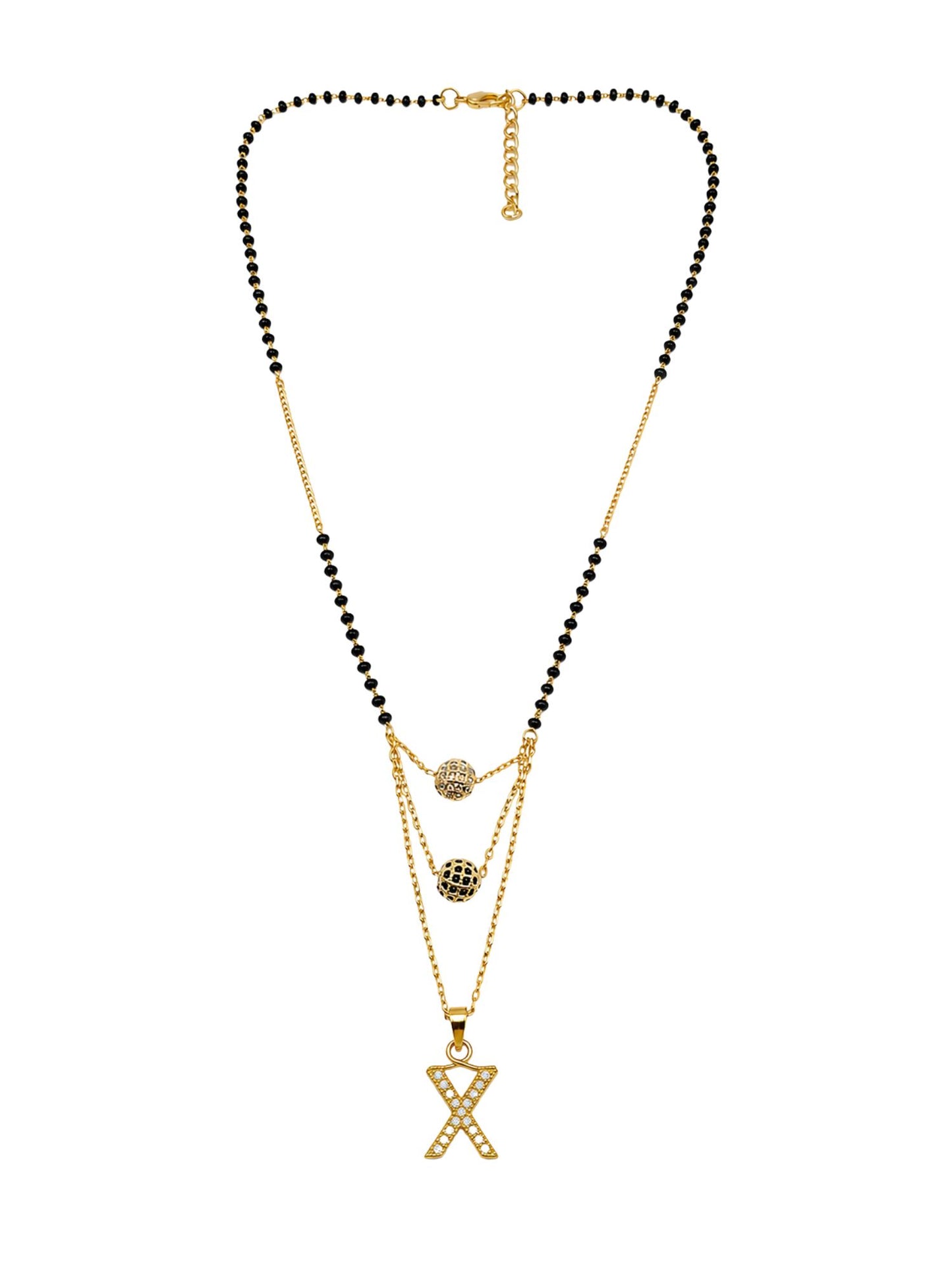 A-Z Letter With Black & White AD Ball Pendant Short Mangalsutra Name Mangalsutra