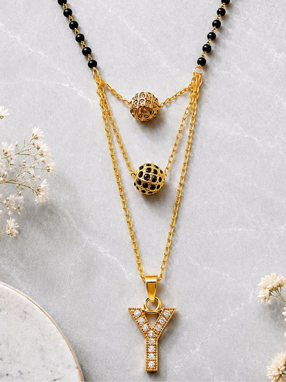 A-Z Letter With Black & White AD Ball Pendant Short Mangalsutra Name Mangalsutra
