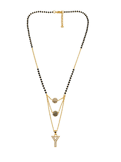 A-Z Letter With Black & White AD Ball Pendant Short Mangalsutra Name Mangalsutra