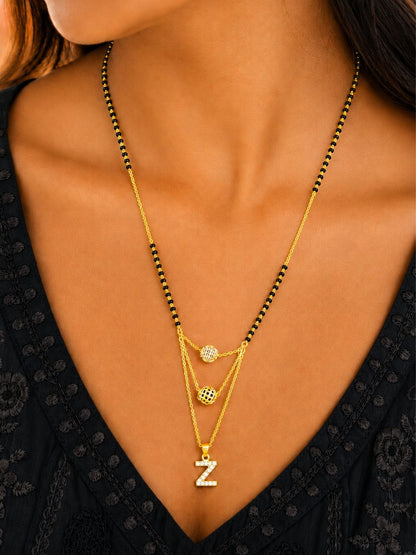 A-Z Letter With Black & White AD Ball Pendant Short Mangalsutra Name Mangalsutra