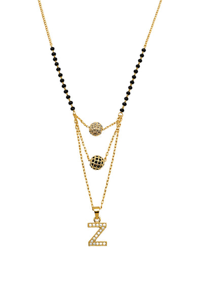 A-Z Letter With Black & White AD Ball Pendant Short Mangalsutra Name Mangalsutra