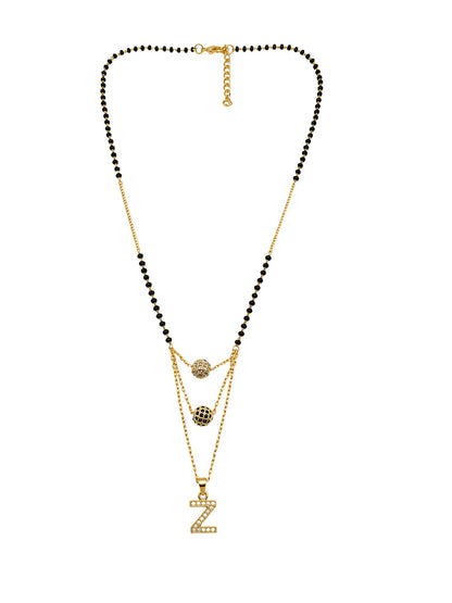 A-Z Letter With Black & White AD Ball Pendant Short Mangalsutra Name Mangalsutra