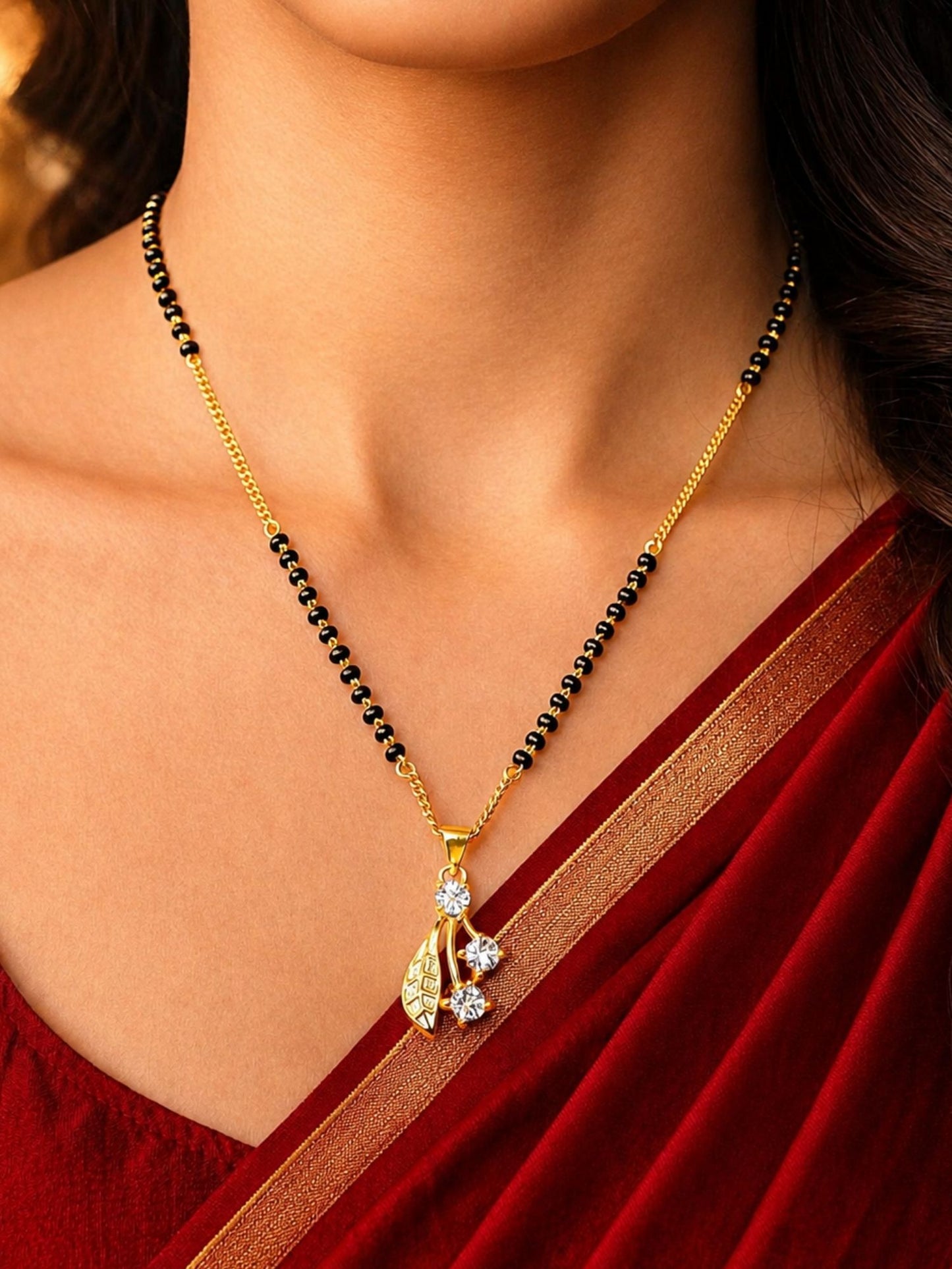 Leaf AD Pendant Short Mangalsutra Design for Women