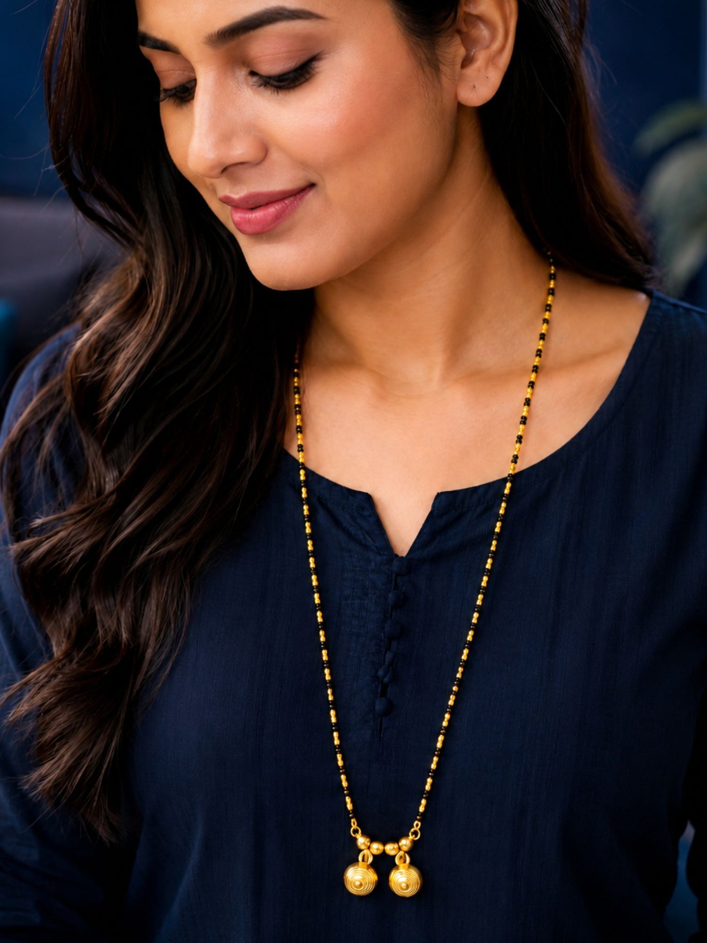 Two Vati Long Mangalsutra Design with Black Gold Beads.
