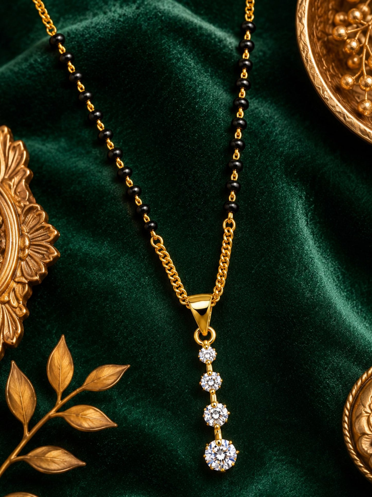 Short Mangalsutra Designs with Diamond Pendant