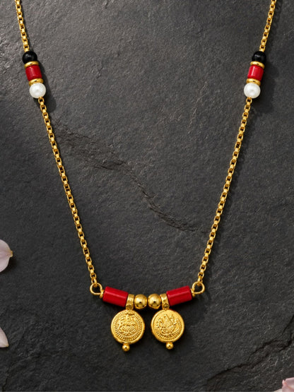 Lakshmi Coin Long Mangalsutra for Women Red Beads