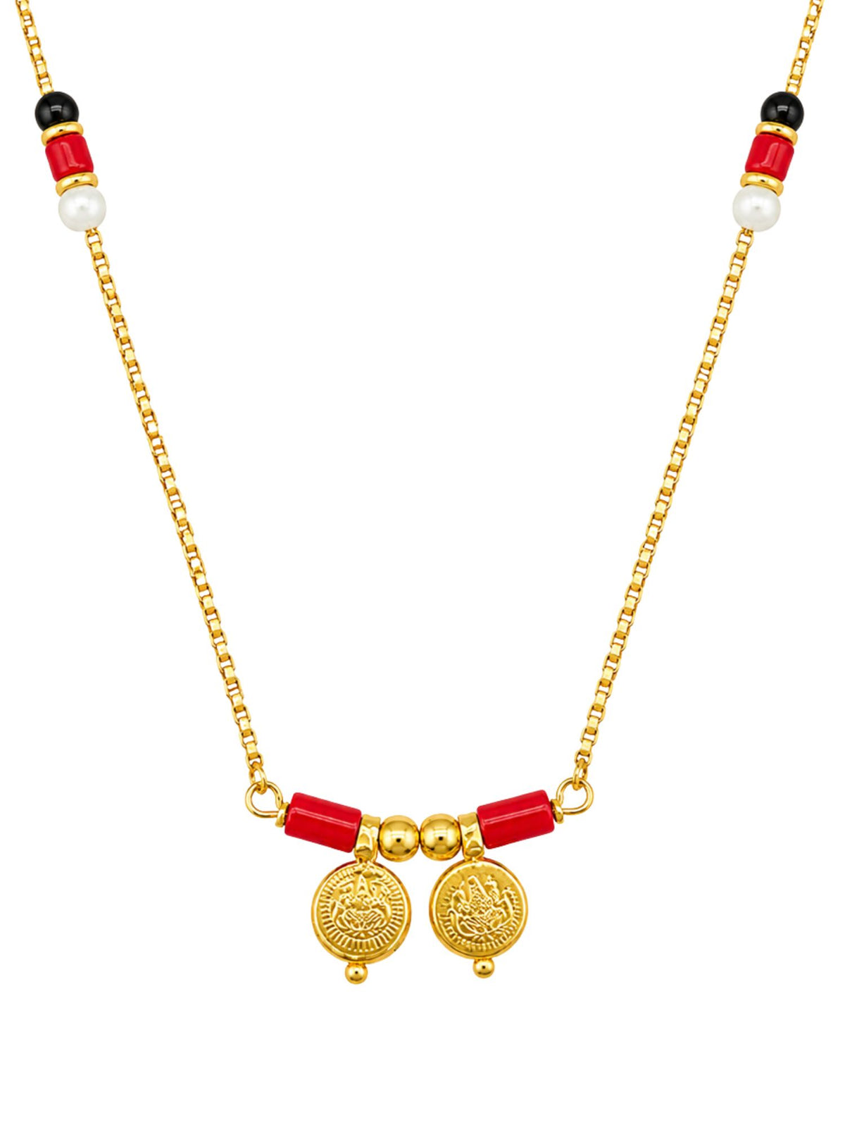 Lakshmi Coin Long Mangalsutra for Women Red Beads