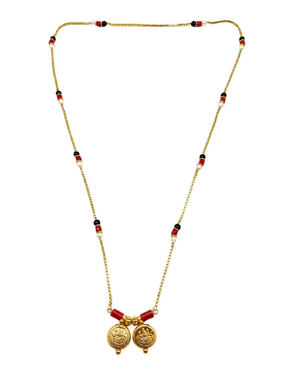 Lakshmi Coin Long Mangalsutra for Women Red Beads