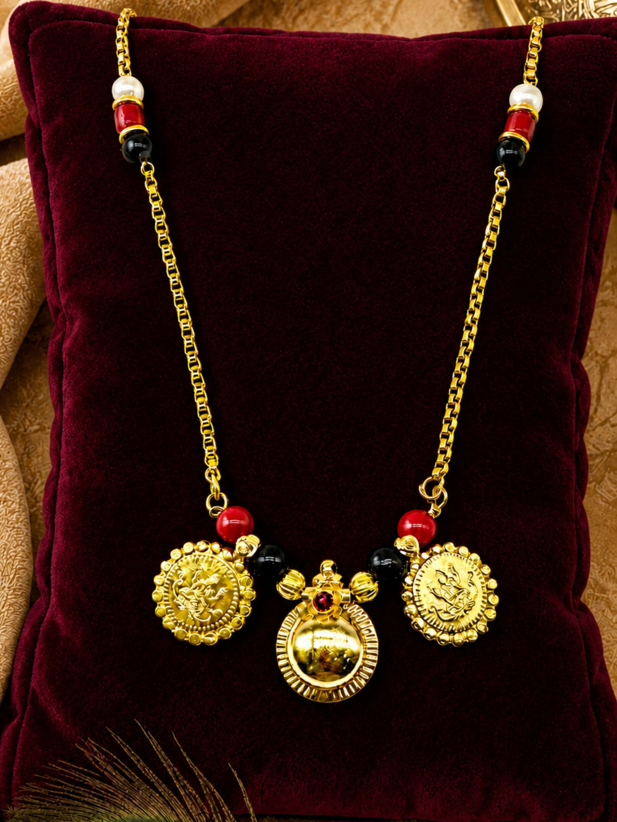 South Indian Long Mangalsutra Design - Coin Charms