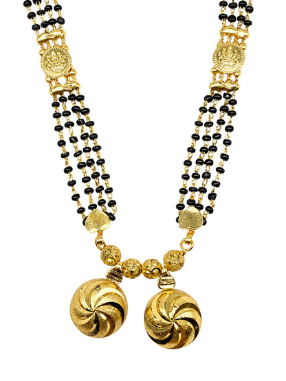 Four-Layer Black Bead Mangalsutra with Two Vatis