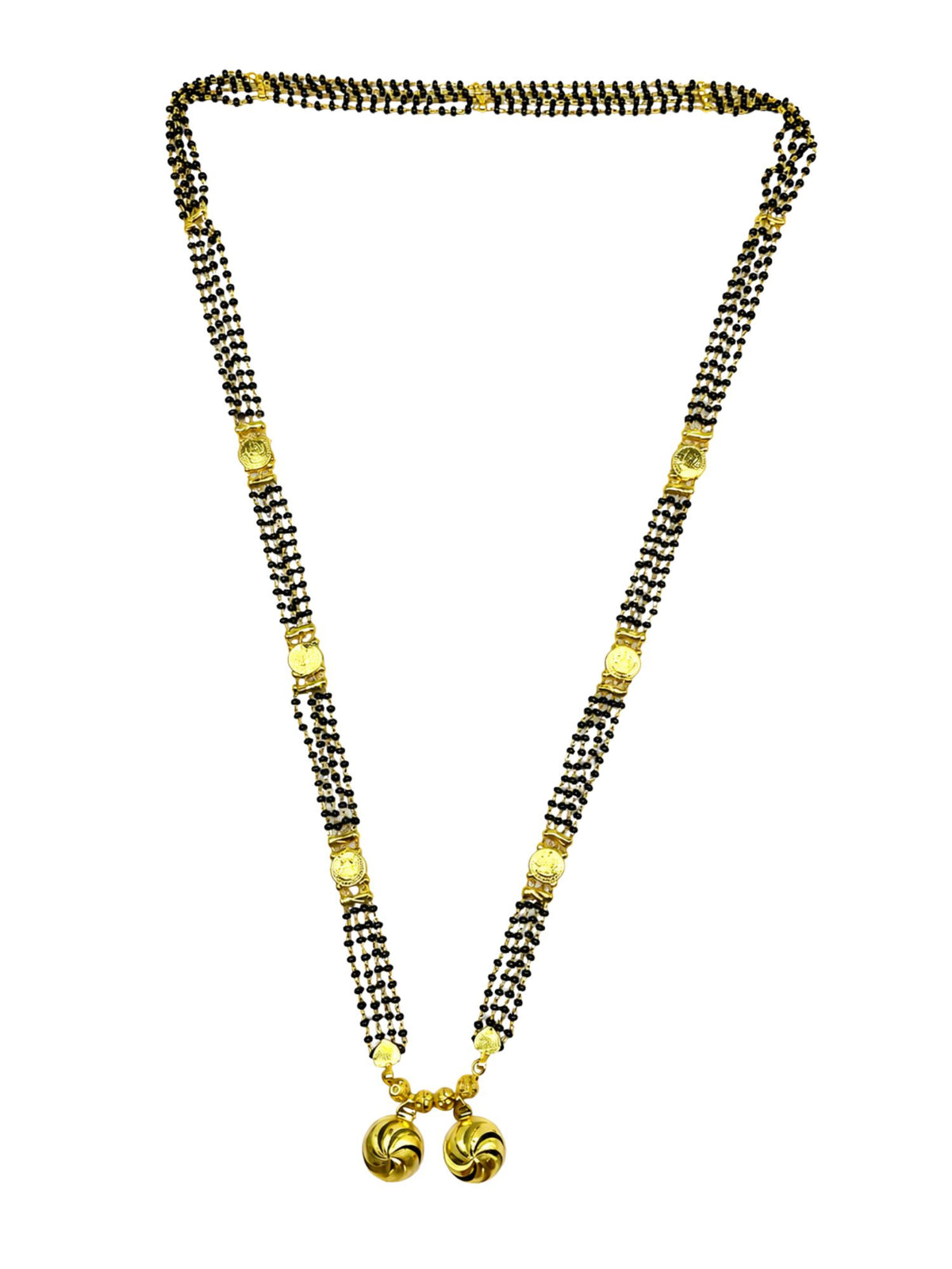 Four-Layer Black Bead Mangalsutra with Two Vatis