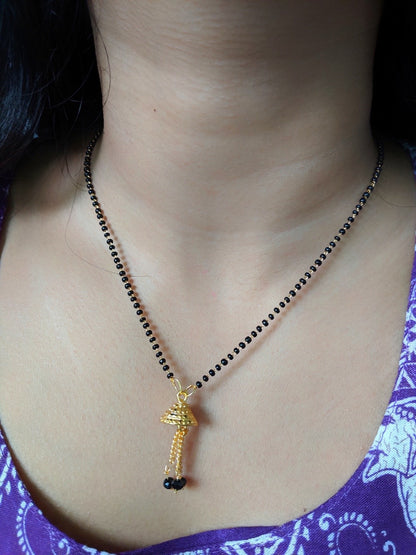 Short Mangalsutra Designs Gold Plated Latest Latkan Pendant Traditional Black Beads Mangalsutra