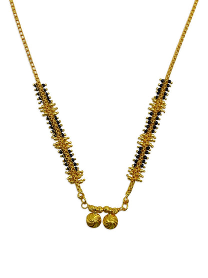 Short Mangalsutra Designs Gold Plated Latest 2 Vati Pendant Black & Gold Beads Traditional Mangalsutra