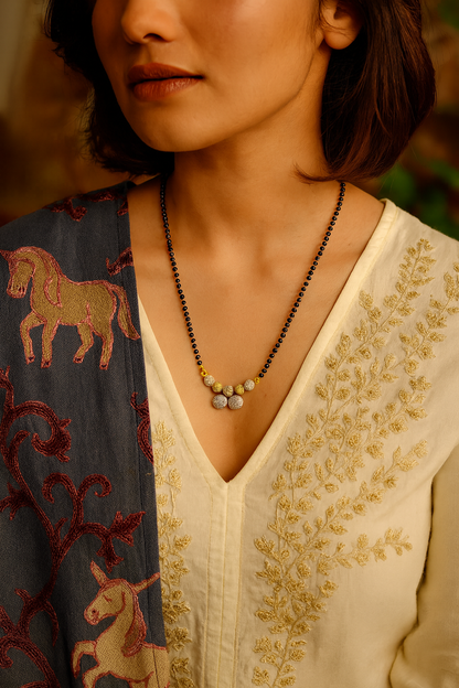 Short Mangalsutra Designs Gold Plated Latest American Diamond Round Pendant Mangalsutra