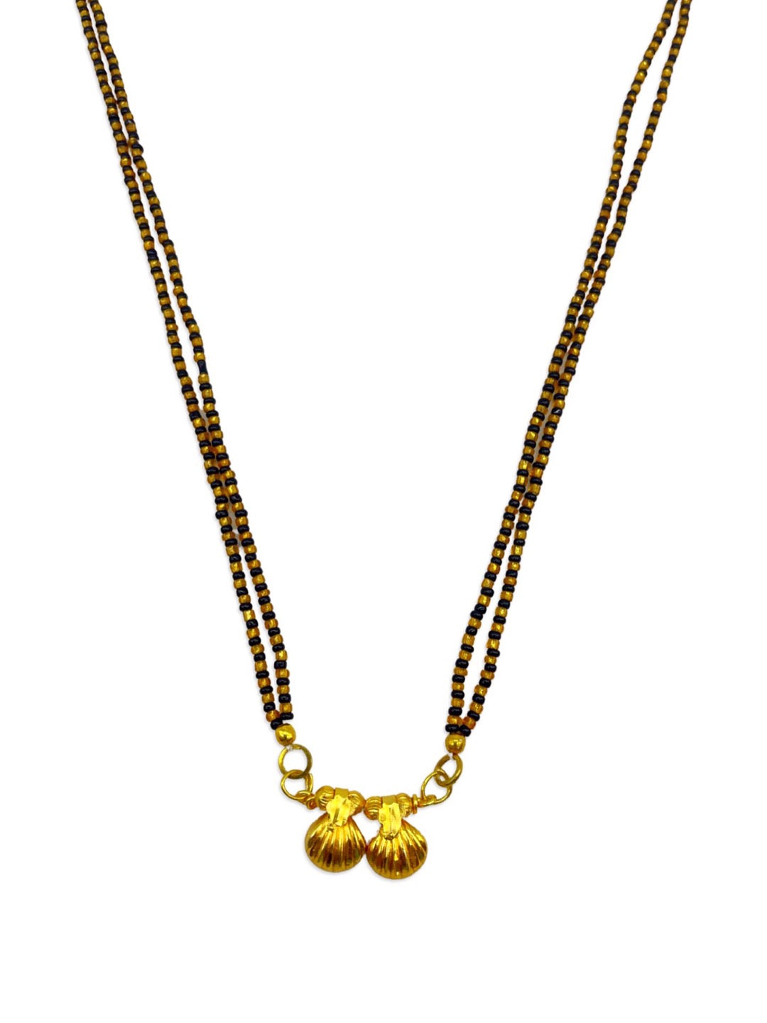 Short Mangalsutra Designs Gold Plated Latest 2 Vati Pendant Black Beads Mangalsutra