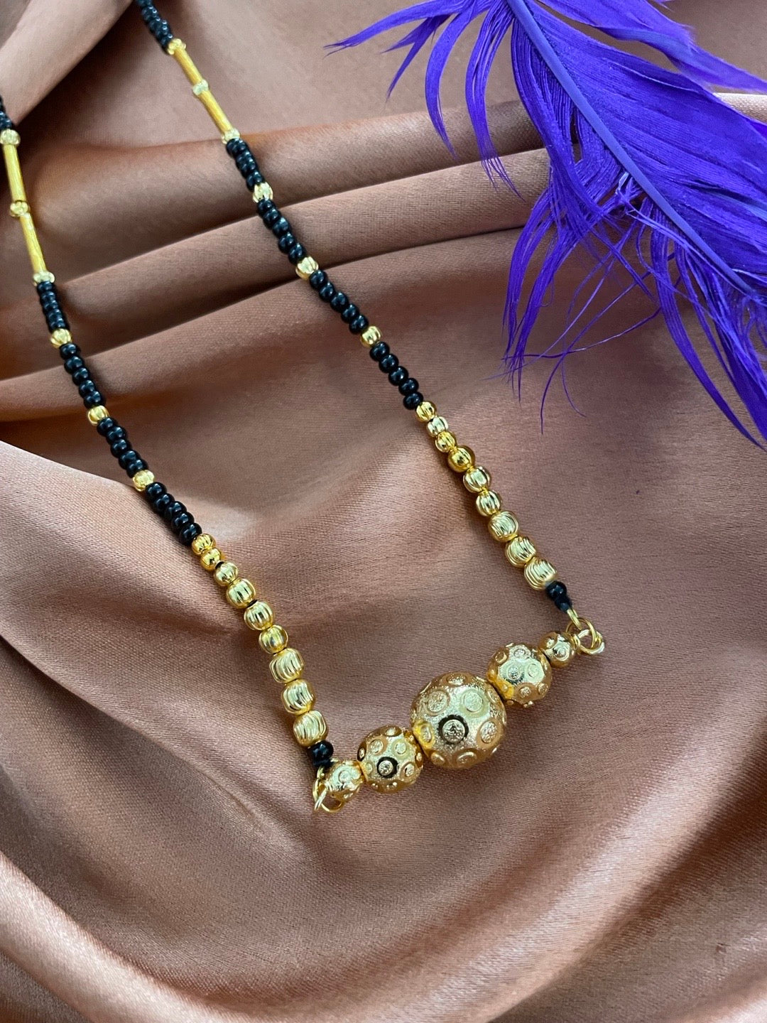 Short Mangalsutra Maharashtrian Gold Plated & Black Beads Chain For Women