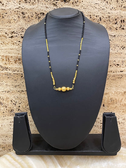 Short Mangalsutra Maharashtrian Gold Plated & Black Beads Chain For Women