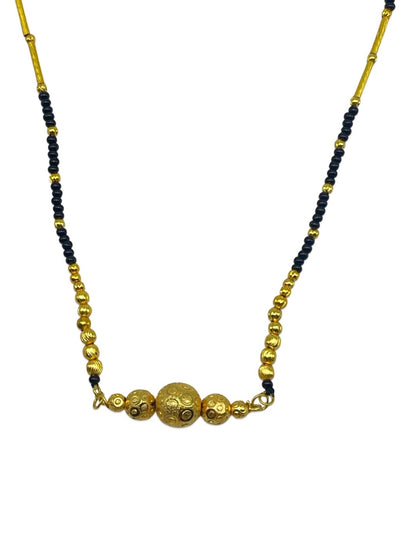 Short Mangalsutra Maharashtrian Gold Plated & Black Beads Chain For Women