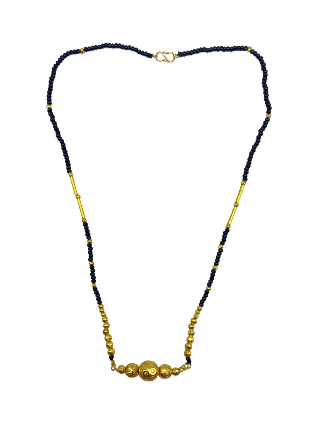 Short Mangalsutra Maharashtrian Gold Plated & Black Beads Chain For Women