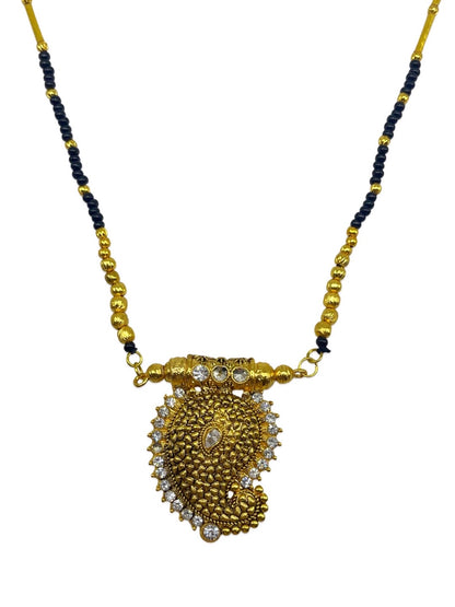 Long Mangalsutra Designs Peacock Pendant Gold Plated & Black Beads Chain For Women