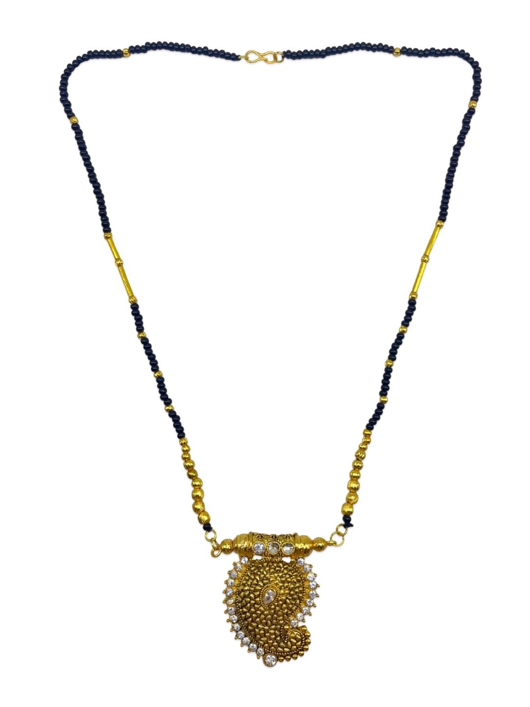 Long Mangalsutra Designs Peacock Pendant Gold Plated & Black Beads Chain For Women