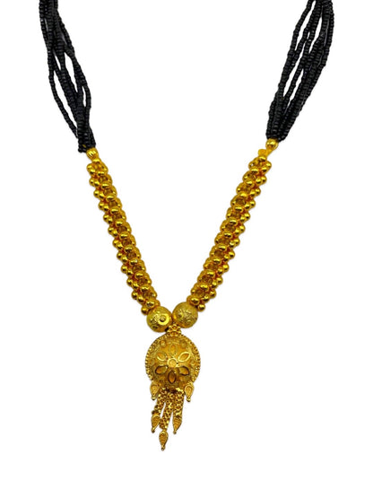 Gold Plated Maharashtrian Short Mangalsutra Floral Vati Pendant Black Bead Chain
