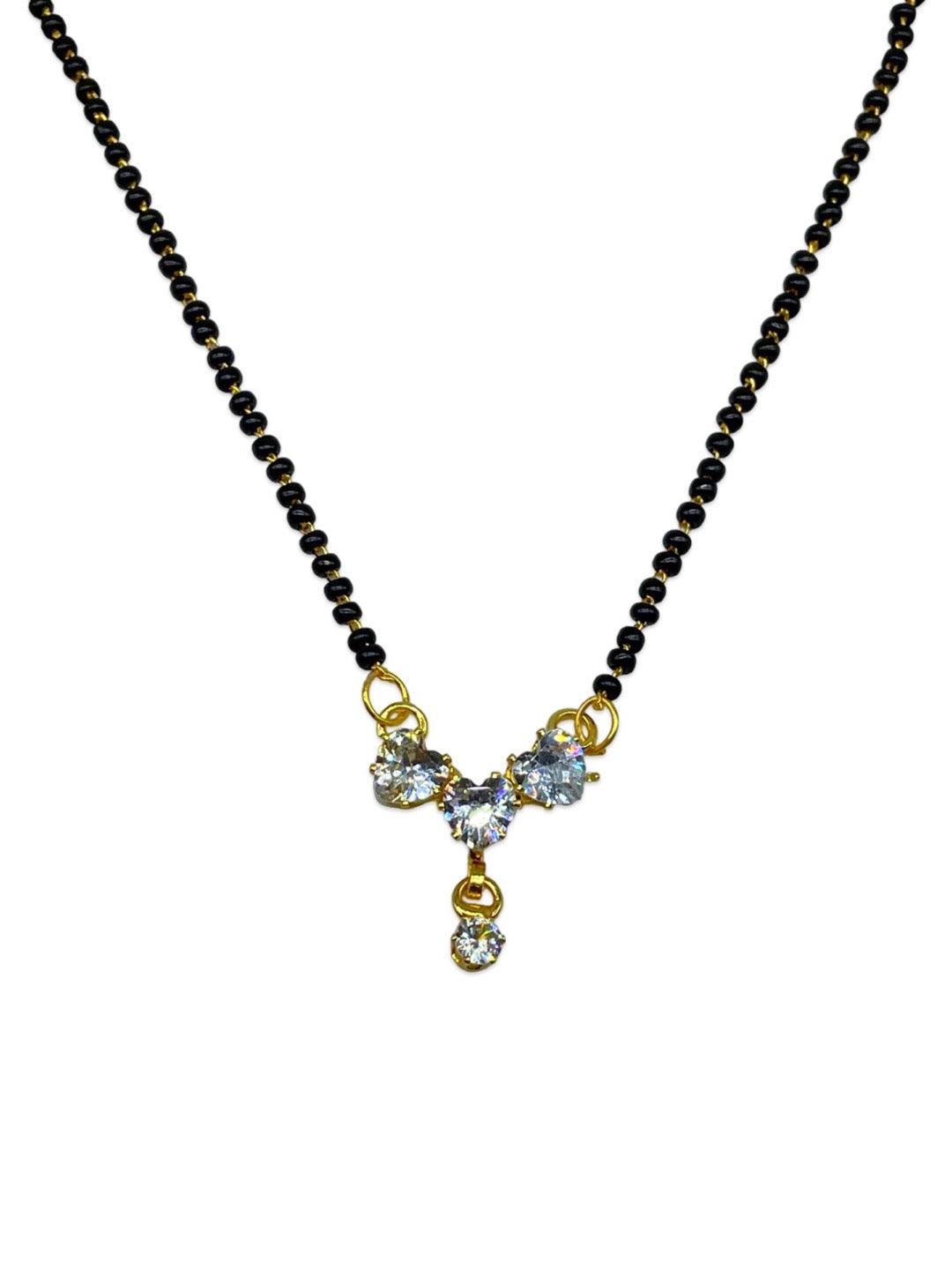 Gold Plated Maharashtrian Short Mangalsutra AD Heart Shape Pendant Black Beads