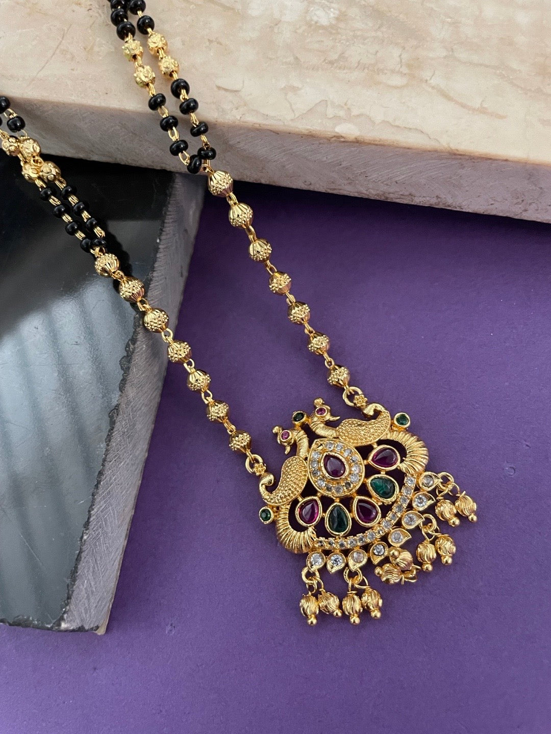 Short American Diamond Mangalsutra Peacock Pendant