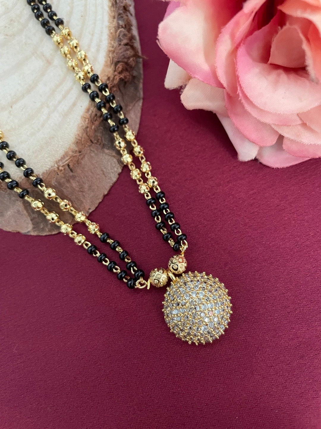 Short  American Diamond Mangalsutra Round Pendant