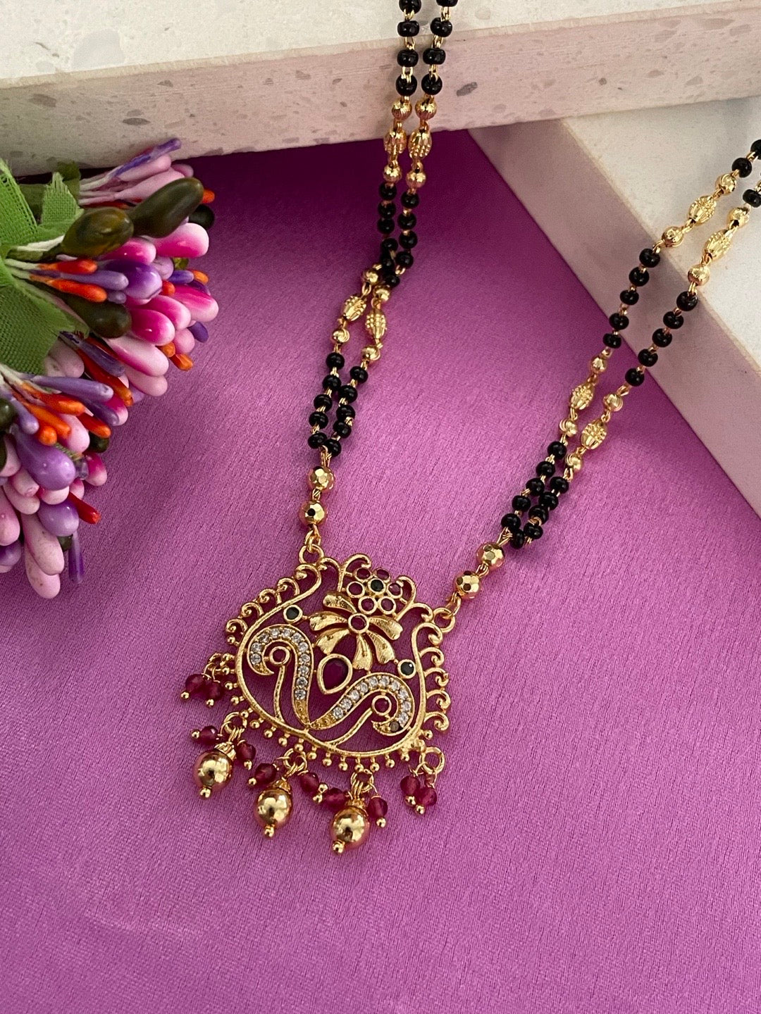 Fancy  American Diamond Mangalsutra Flower Pendant